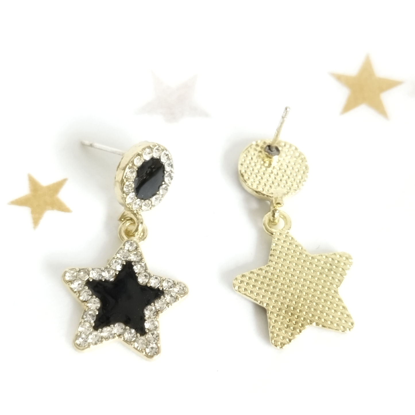 Zirconia Black Star Earrings * Silver 925 Post *  Blinki Dangle Star Earrings