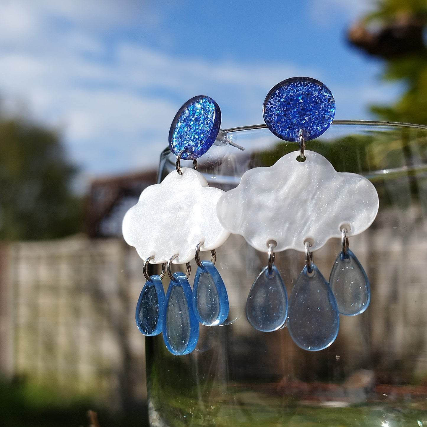 Glitter Raincloud Stud Earrings * Acrylic raindrops resin cloud * Trendy blinkblink earrings