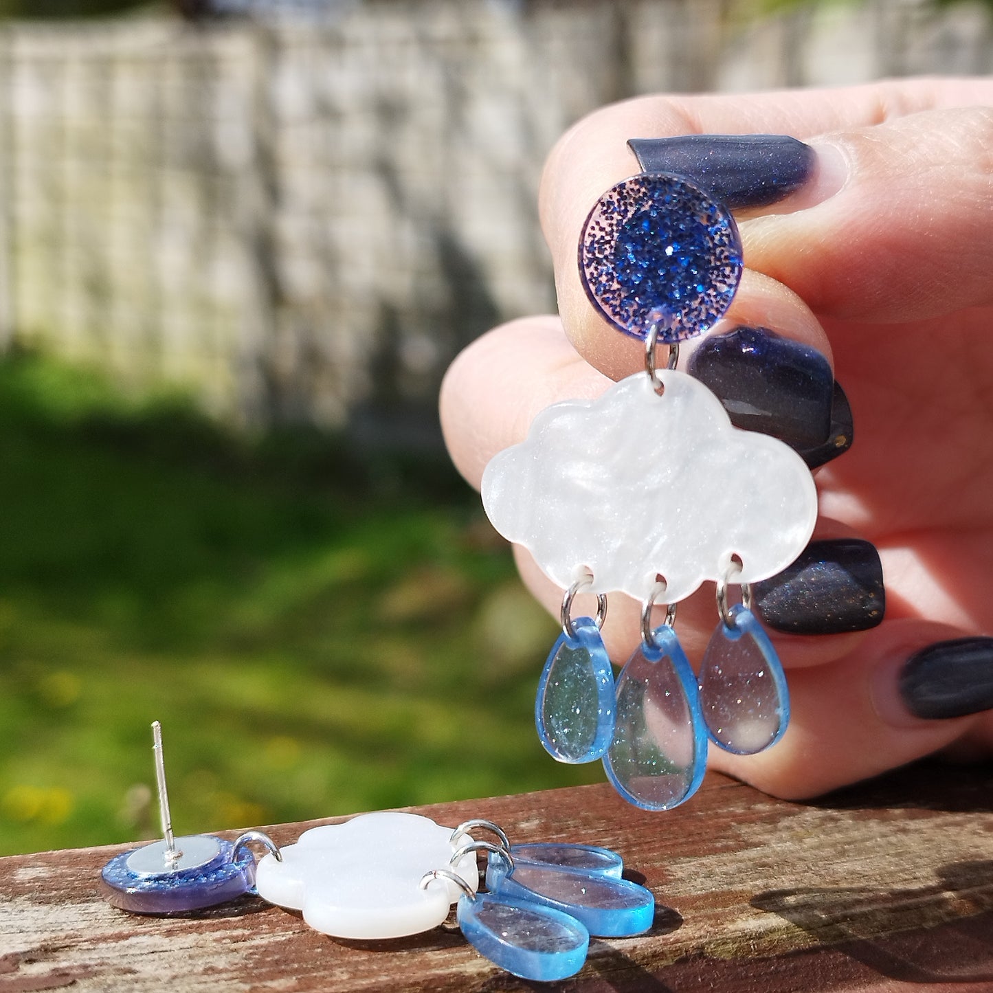 Glitter Raincloud Stud Earrings * Acrylic raindrops resin cloud * Trendy blinkblink earrings