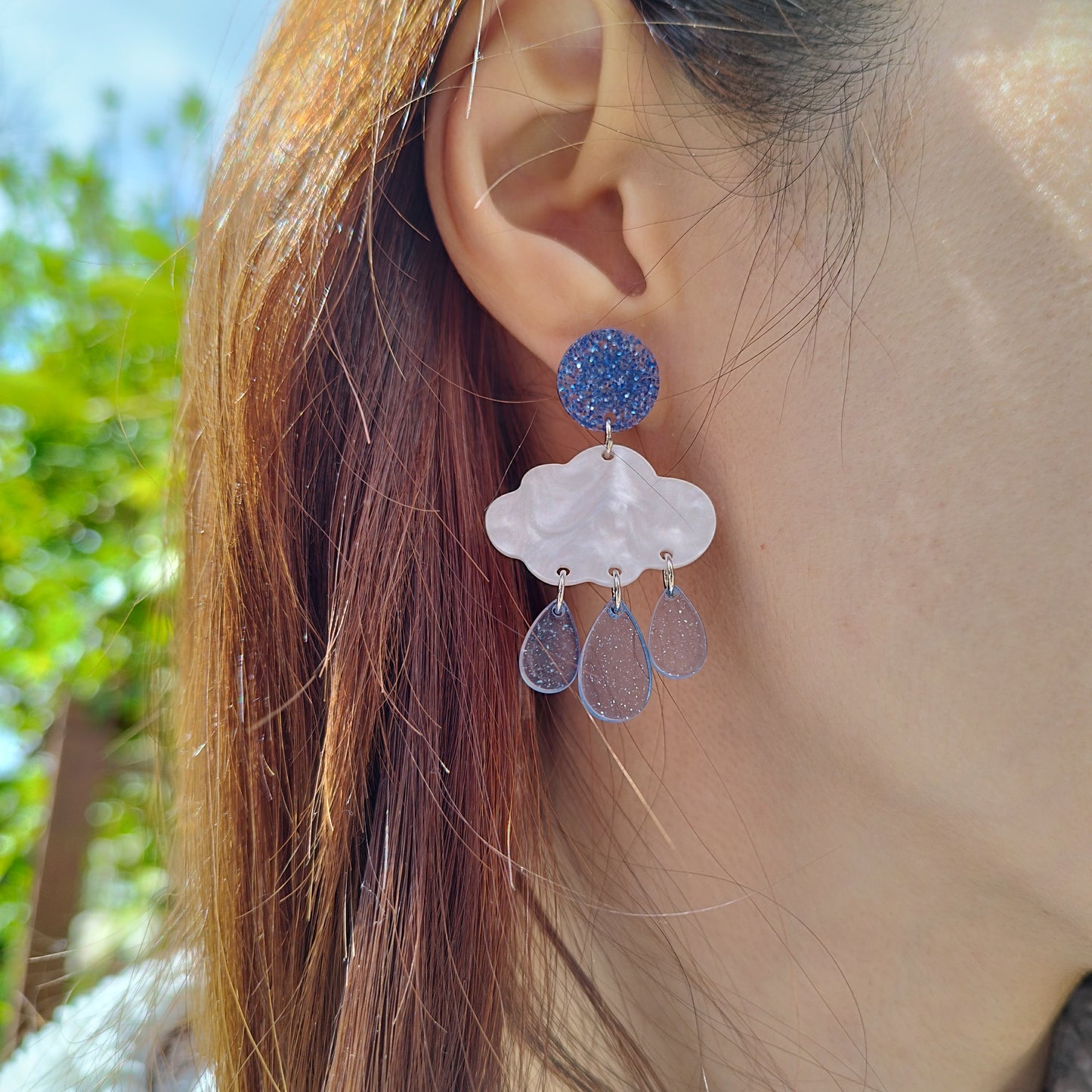 Glitter Raincloud Stud Earrings * Acrylic raindrops resin cloud * Trendy blinkblink earrings