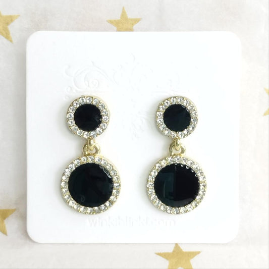 Zirconia Black Circle Earrings * Silver 925 Post *  Blinki Dangle Circle Earrings