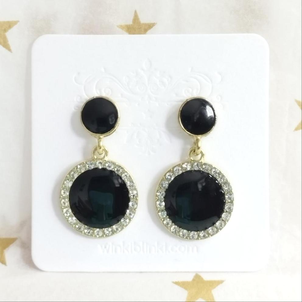 Zirconia Black Circle Earrings * Silver 925 Post * Dangle Circle Earrings