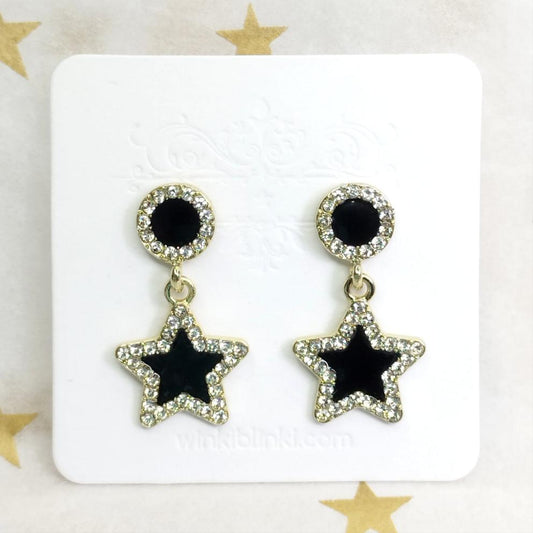 Zirconia Black Star Earrings * Silver 925 Post *  Blinki Dangle Star Earrings