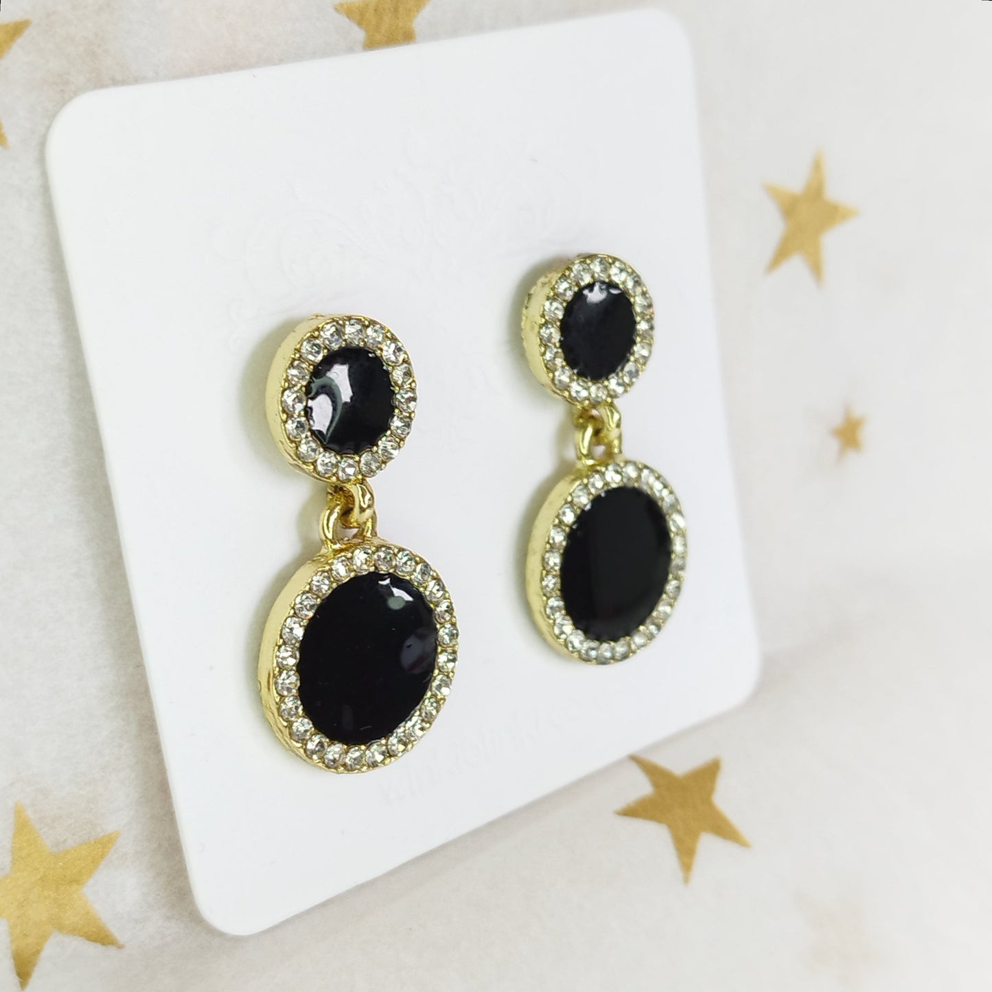 Zirconia Black Circle Earrings * Silver 925 Post *  Blinki Dangle Circle Earrings