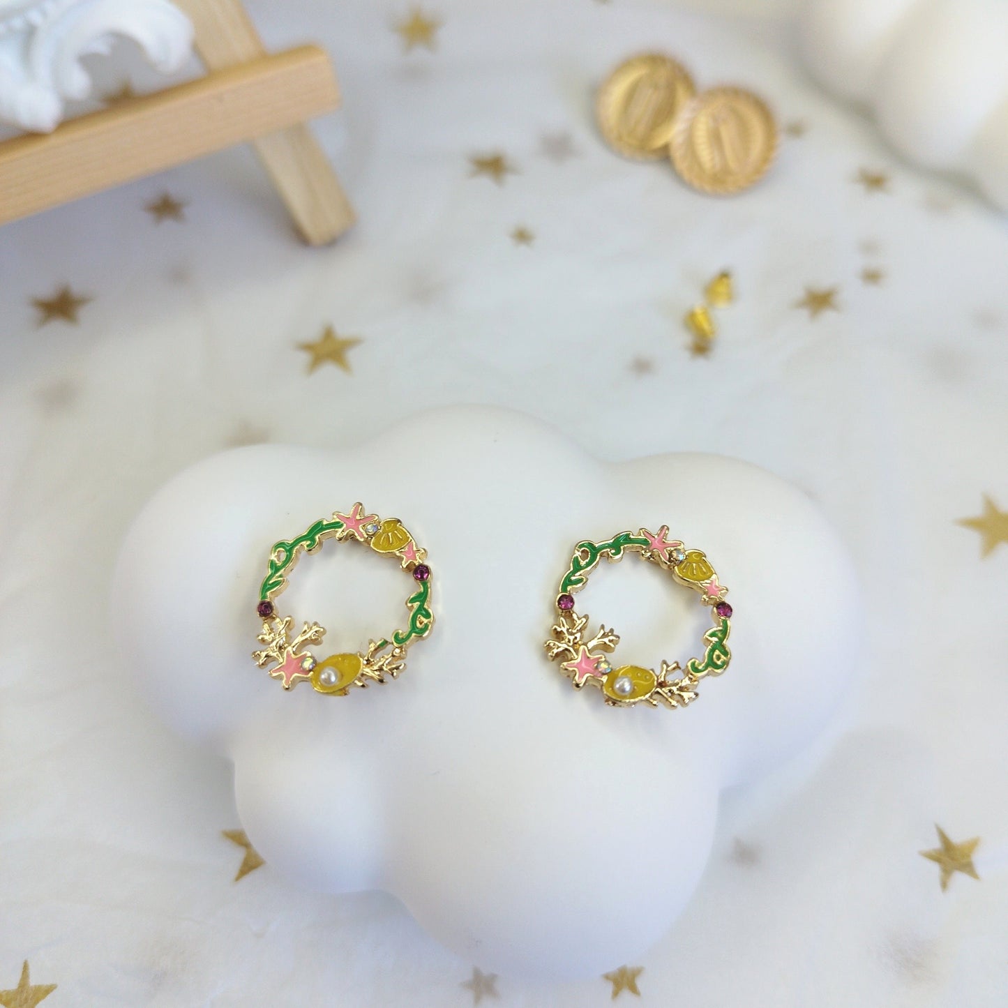 Handpainted Marine Earrings * Gold-plated stud earrings * Gift for her