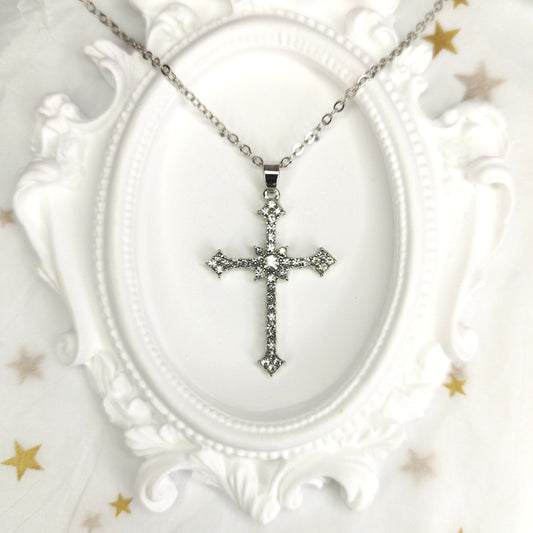 Cross Pendant Necklace * Cubic zirconia * Sterling silver * Vintage faith cross necklace